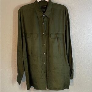 VNTG JT Beckett 100% Silk Button Down Shirt – Olive Green Long Sleeve Size L
